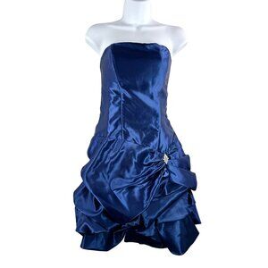VTG Jessica McClintock for Gunne Sax blue satin mini bubble dress 80s sz 7